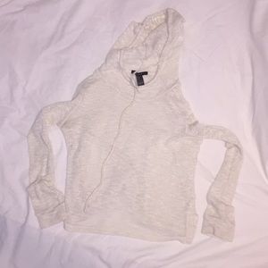 cream mesh cropped hooded top